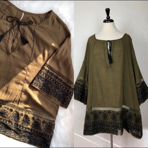 Free People | Olive Embroidered Oversized Tunic - Picture 2 of 7